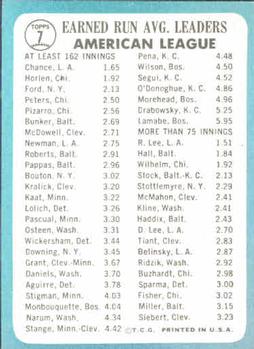 Topps 7 American League 1964 ERA Leaders (Dean Chance / Joel Horlen) back