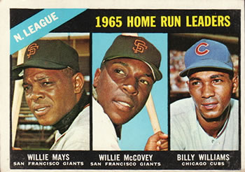 Topps 217 National League 1965 Home Run Leaders (Willie Mays / Willie McCovey / Billy Williams) #1966