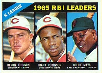 Topps 219 National League 1965 RBI Leaders (Deron Johnson / Frank Robinson / Willie Mays) #1966