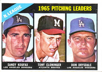 Topps 223 National League 1965 Pitching Leaders (Sandy Koufax / Tony Cloninger / Don Drysdale) #1966