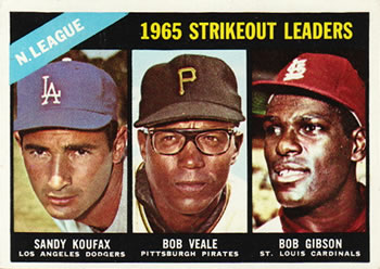 Topps 225 National League 1965 Strikeout Leaders (Sandy Koufax / Bob Veale / Bob Gibson) #1966