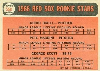Topps 558 Red Sox 1966 Rookie Stars (Guido Grilli / Pete Magrini / George Scott) back