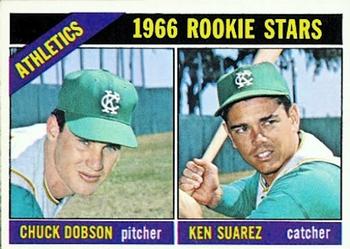 Topps 588 Athletics 1966 Rookie Stars (Chuck Dobson / Ken Suarez) #1966