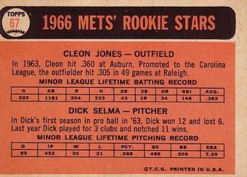 Topps 67 Mets 1966 Rookie Stars (Cleon Jones / Dick Selma) back
