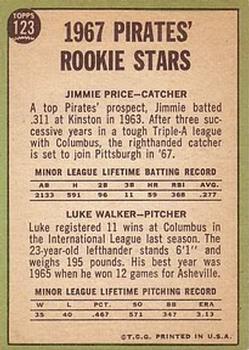 Topps 123 Pirates 1967 Rookie Stars (Jim Price / Luke Walker) back