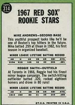 Topps 314 Red Sox 1967 Rookie Stars (Mike Andrews / Reggie Smith) back