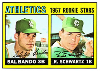 Topps 33 Athletics 1967 Rookie Stars (Sal Bando / Randy Schwartz) #1967
