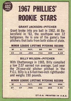 Topps 402 Phillies 1967 Rookie Stars (Grant Jackson / Bill Wilson) back