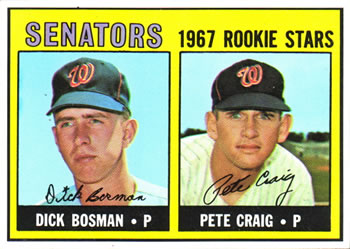 Topps 459 Senators 1967 Rookie Stars (Dick Bosman / Pete Craig) #1967