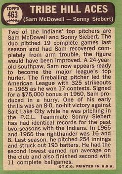 Topps 463 Hill Aces (Sam McDowell / Sonny Siebert) back