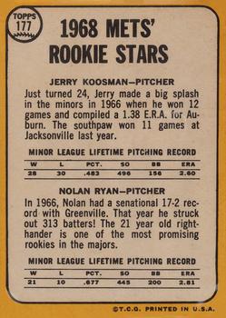 Topps 177 Mets 1968 Rookie Stars (Jerry Koosman / Nolan Ryan) back