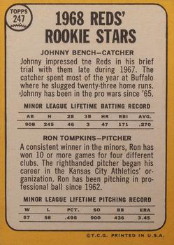 Topps 247 Reds 1968 Rookie Stars (Johnny Bench / Ron Tompkins) back
