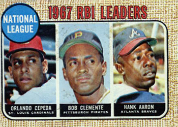 Topps 3 National League 1967 RBI Leaders (Orlando Cepeda / Bob Clemente / Hank Aaron) #1968