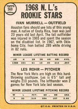 Topps 569 National League 1968 Rookie Stars (Ivan Murrell / Les Rohr) back