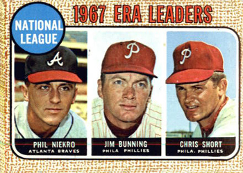 Topps 7 National League 1967 ERA Leaders (Phil Niekro / Jim Bunning / Chris Short) #1968