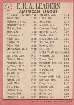 Topps 7 American League 1968 ERA Leaders (Luis Tiant / Sam McDowell / Dave McNally) back