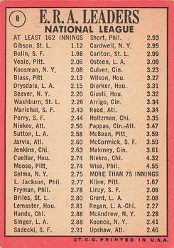 Topps 8 National League 1968 ERA Leaders (Bob Gibson / Bobby Bolin / Bob Veale) back