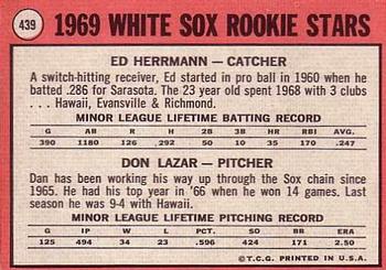 Topps 439 White Sox 1969 Rookie Stars (Ed Herrmann / Dan Lazar) back