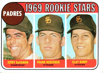 Topps 637 Padres 1969 Rookie Stars (Jerry DaVanon / Frank Reberger / Clay Kirby) #1969