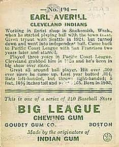 Earl Averill back