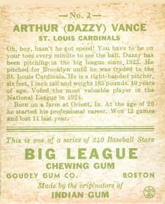 Arthur “Dazzy” Vance back