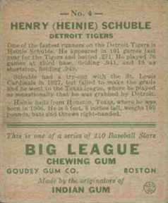 Henry “Heinie” Schuble back