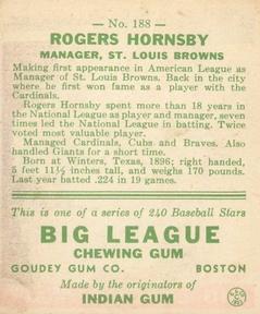 Rogers Hornsby back