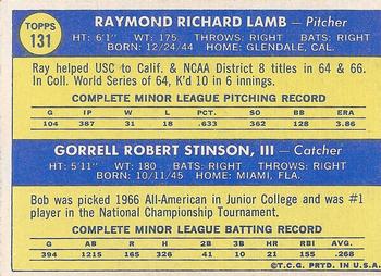 Topps 131 Dodgers 1970 Rookie Stars (Ray Lamb / Bob Stinson) back