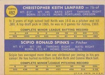 Topps 492 Astros 1970 Rookie Stars (Keith Lampard / Scipio Spinks) back