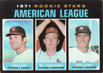 Topps 559 American League 1971 Rookie Stars (Terry Cox / Bill Gogolewski / Gary Jones) #1971