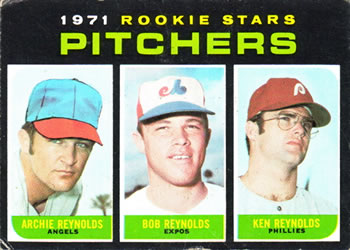 Topps 664 Pitchers 1971 Rookie Stars (Archie Reynolds / Bob Reynolds / Ken Reynolds) #1971