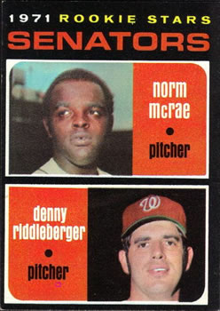 Topps 93 Senators 1971 Rookie Stars (Norm McRae / Denny Riddleberger) #1971