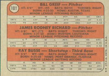 Topps 101 Astros 1972 Rookie Stars (Bill Greif / J.R. Richard / Ray Busse) back