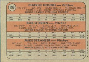 Topps 198 Dodgers 1972 Rookie Stars (Charlie Hough / Bob O'Brien / Mike Strahler) back