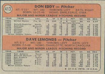 Topps 413 White Sox 1972 Rookie Stars (Don Eddy / Dave Lemonds) back