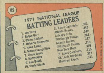Topps 85 1971 N.L. Batting Leaders (Joe Torre / Ralph Garr / Glenn Beckert) back