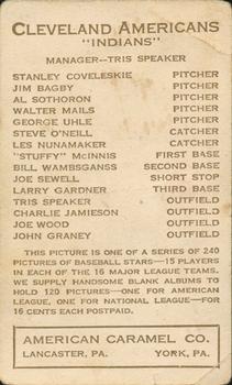 American Caramel Series of 240 NNO Stan Coveleski back