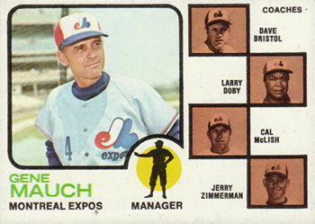 Topps 377 Expos Field Leaders (Gene Mauch / Dave Bristol / Larry Doby / Cal McLish / Jerry Zimmerman) #1973