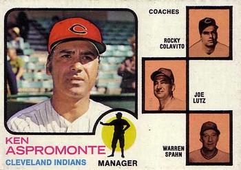 Topps 449 Indians Field Leaders (Ken Aspromonte / Rocky Colavito / Joe Lutz / Warren Spahn) #1973