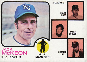 Topps 593 Royals Field Leaders (Jack McKeon / Galen Cisco / Harry Dunlop / Charlie Lau) #1973