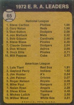 Topps 65 1972 Earned Run Average Leaders (Steve Carlton / Luis Tiant) back