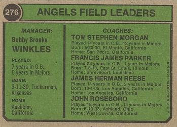 Topps 276 Angels Field Leaders (Bobby Winkles / John Roseboro / Salty Parker / Tom Morgan / Jimmie Reese) back