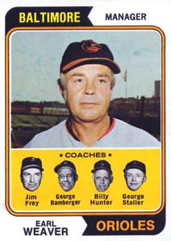 Topps 306 Orioles Field Leaders (Earl Weaver / Jim Frey / George Bamberger / Billy Hunter / George Staller) #1974