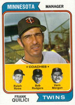 Topps 447 Twins Field Leaders (Frank Quilici / Ralph Rowe / Vern Morgan / Bob Rodgers) #1974