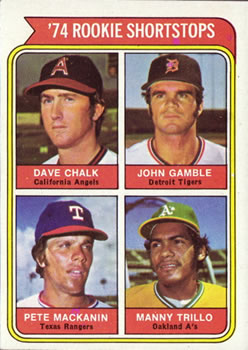 Topps 597 1974 Rookie Shortstops (Dave Chalk / John Gamble / Pete Mackanin / Manny Trillo) #1974