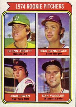 Topps 602 1974 Rookie Pitchers (Glenn Abbott / Rick Henninger / Craig Swan / Dan Vossler) #1974
