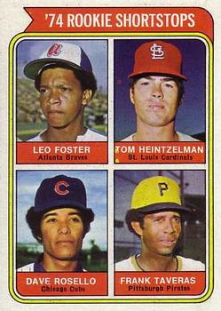 Topps 607 1974 Rookie Shortstops (Leo Foster / Tom Heintzelman / Dave Rosello / Frank Taveras) #1974