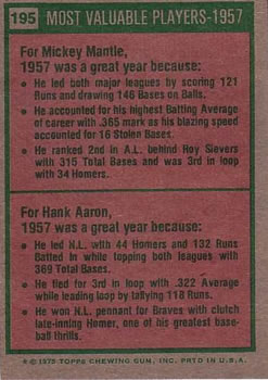 Topps 195 1957 MVPs (Mickey Mantle / Hank Aaron) back