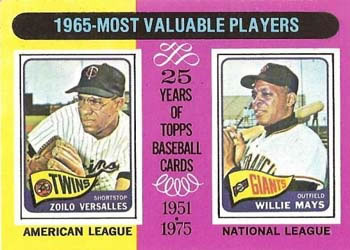 Topps 203 1965 MVPs (Zoilo Versalles / Willie Mays) #1975
