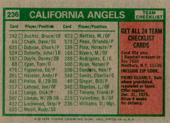 Topps 236 California Angels / Dick Williams back